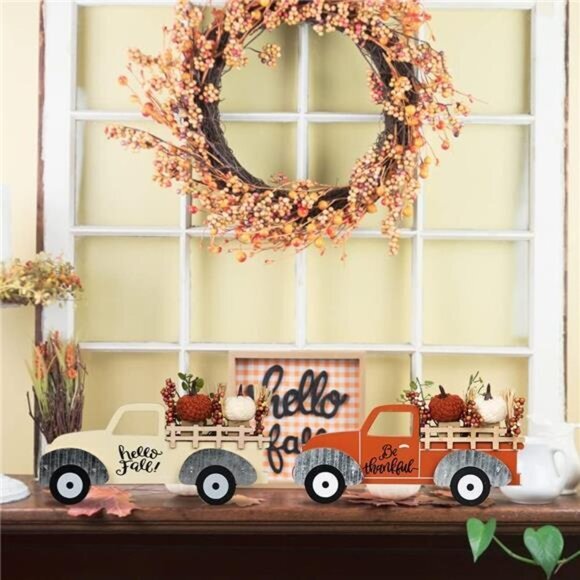 Fall Decorations for Home Large Size 2‎ Pack Wood Truck with Pumpkin Fall Decor - Picture 3 of 6